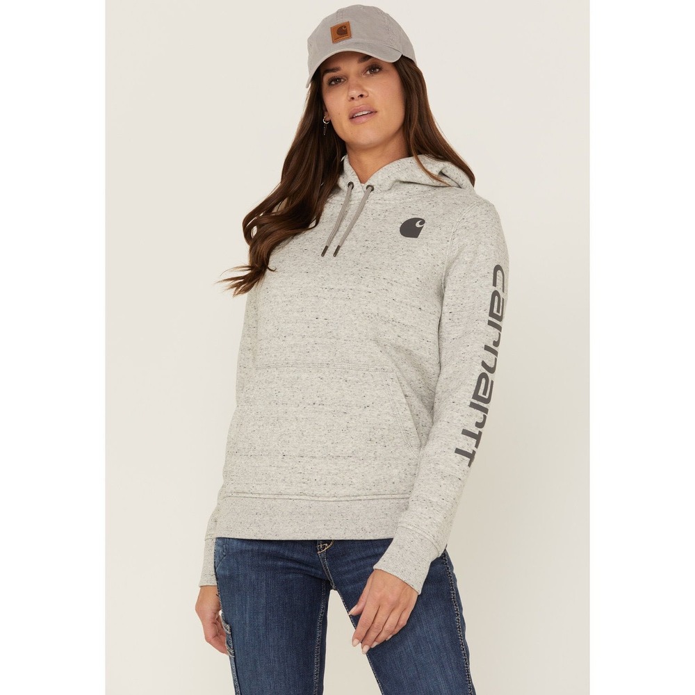 Carhartt Clarksburg‎ Sleeve Logo Hooded Sweatshirt Heather Gray Womens M